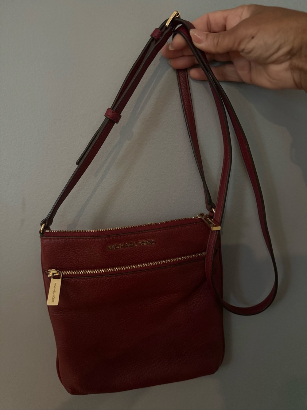 Michael Kors Wine Leather Crossbody Bag with Gold Hardware